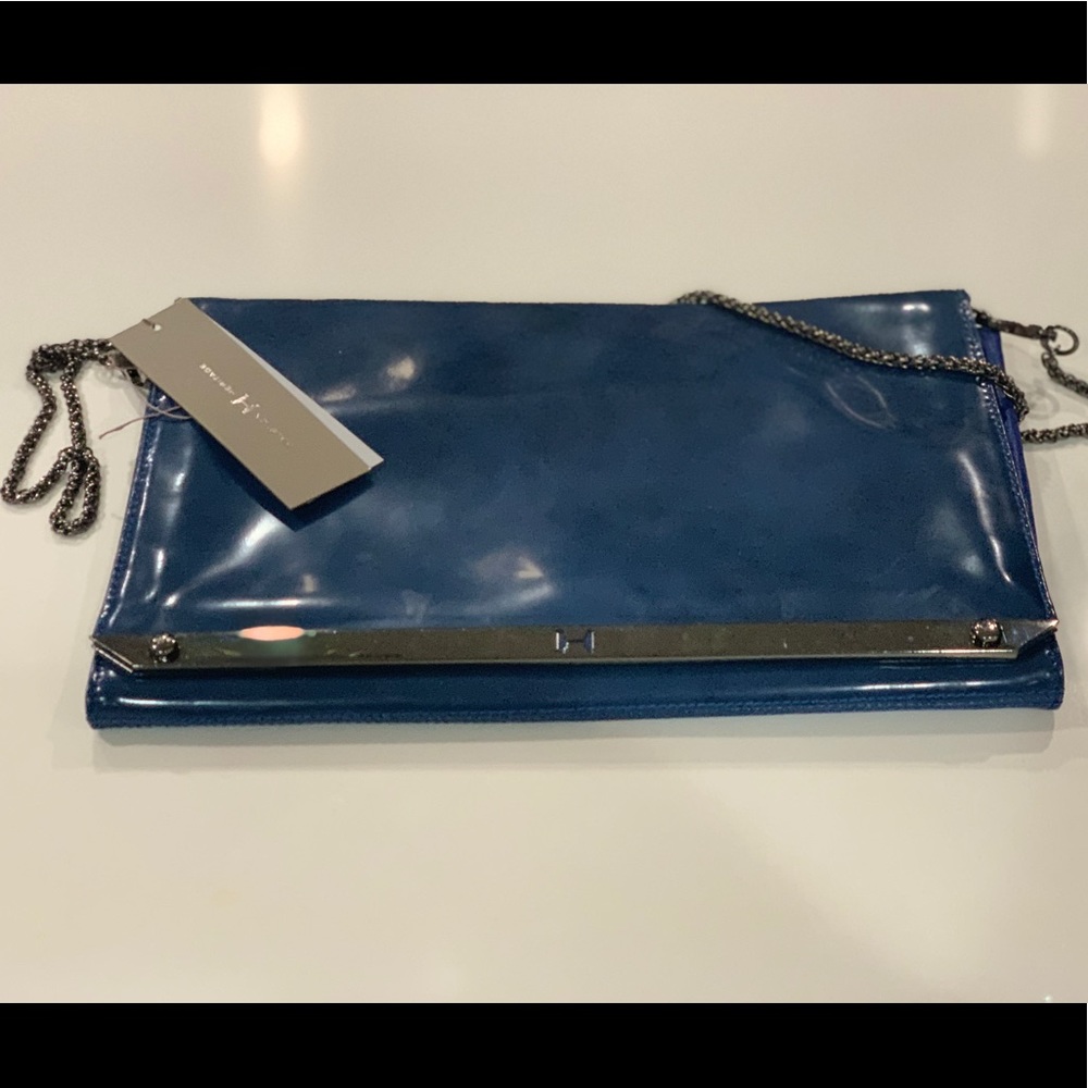 NWT Halston Heritage Bag patent cobalt clutch